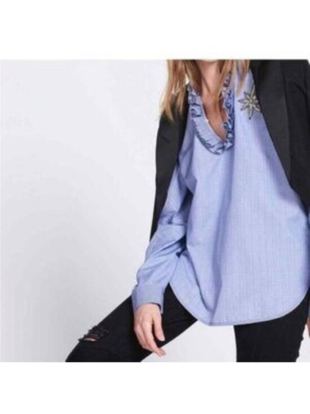 Sandro Sandro Babe Ruffled V-Neck Shirt